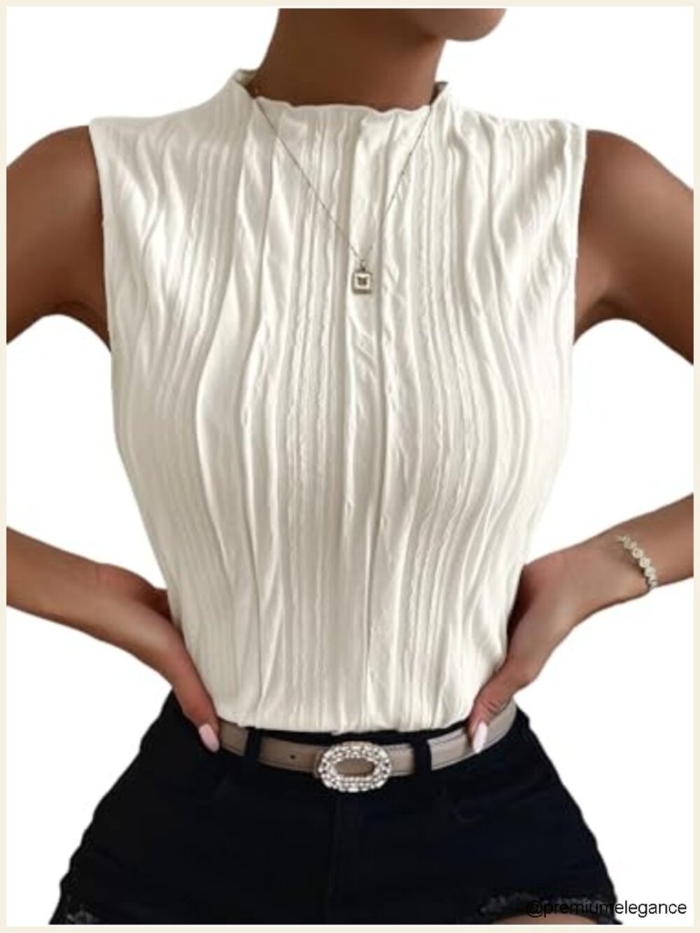 Women's Mock Neck Tank Top Office Wear Textured Sleeveless
